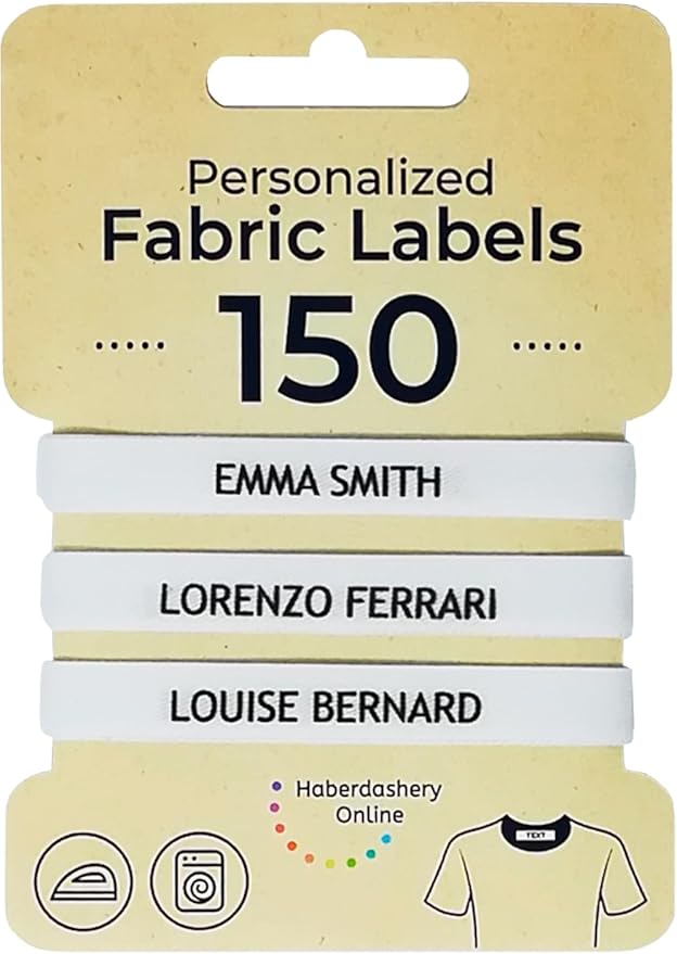 Iron On Name Tags for Clothes: Customizable Fabric Labels, Safe for Kids' School Uniforms, Baby Clothing (150-Pack)