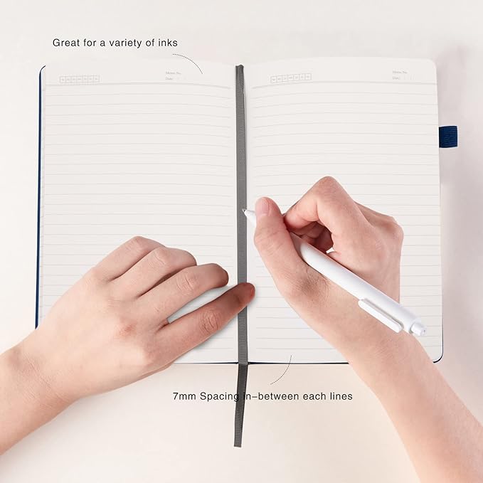 Lined Journal Notebooks with Pen Loop, Hardcover Notebook Journal for Work, 100Gsm Premium Thick Paper with Inner Pocket, Medium 5.7"x8.4", （Green-Blue, Ruled）