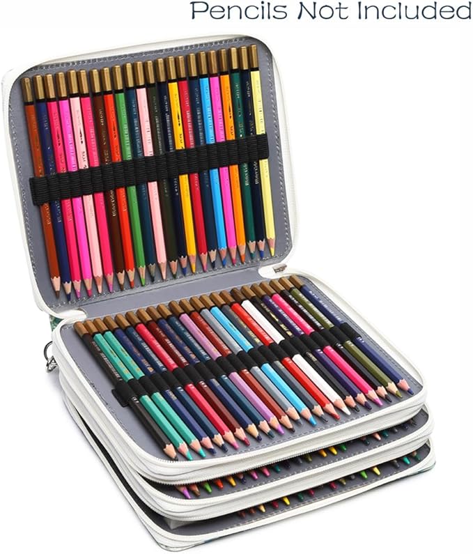 YOUNGCOL 120 Slots Colored Pencil Case Color Pencil Organizer Storage Large Capacity Pencil Case (Faint Yellow + Flower)