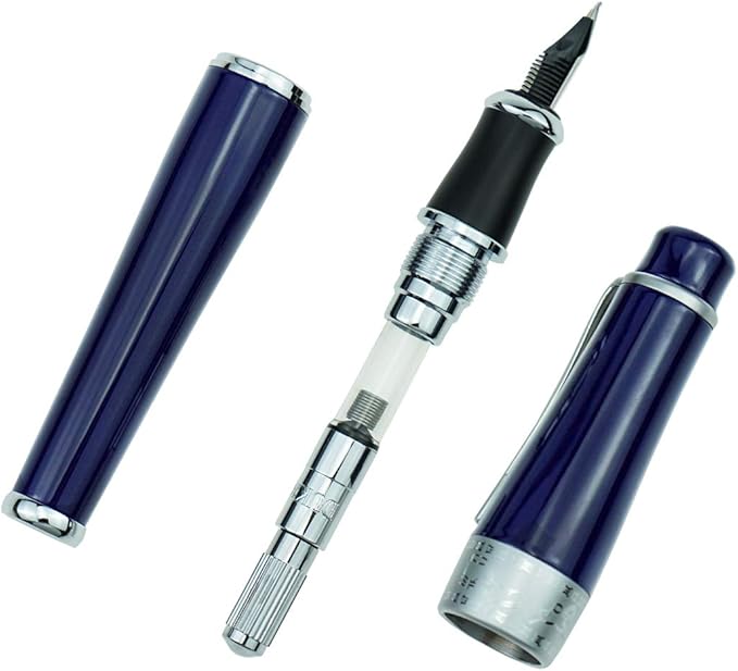 Asvine Duke 2009 Charlie Chaplin Dark Blue Fountain Pen Fine Nib, Modern Classic Design Collection Heavy Pen with Pouch
