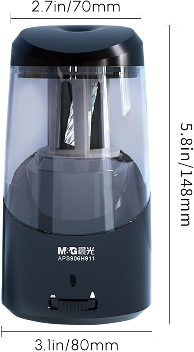 M&G Black Electric Pencil Sharpener, Portable Automatic Pencil Sharpener for Colored Pencils, Auto Stop, Super Sharp & Fast, USB Operated for 6-8mm Pencils for Kids, School, Office, Home (Black)