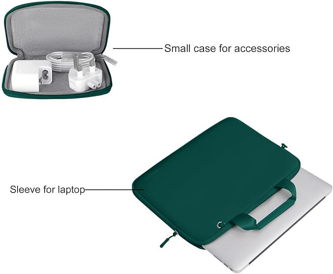 MOSISO Laptop Case 13.3 inch, 13-13.3 inch Laptop Sleeve Bag Compatible with MacBook Air/Pro 13 / Pro 14, HP Dell ASUS, Neoprene Carrying Computer Bag with Handle&Detachable Small Case, Teal Green