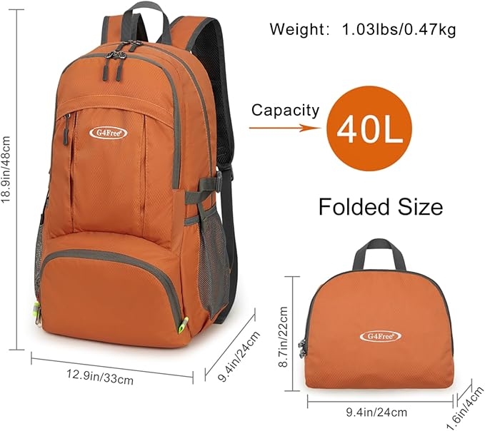 G4Free Lightweight Packable Hiking Backpack, Waterproof Travel Daypack