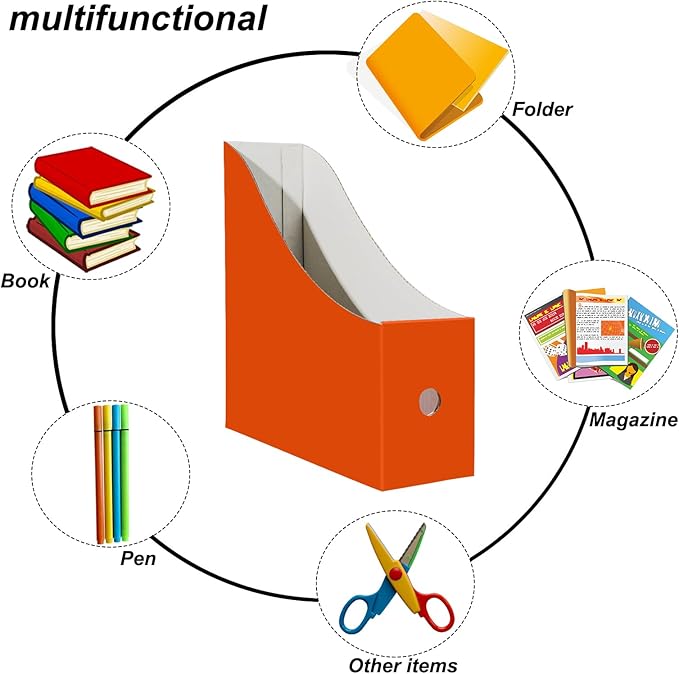Limitliho 6 Pack Cardboard Magazine Holder for Desk, Book Bins for Classroom Library,Office,Home, 10.6" H x 10.2" L x 3.5" W in Magazine File Holder (Orange Red)