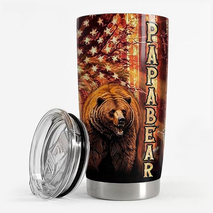 SANDJEST Dad Tumbler 20oz Stainless Steel Cup Papa Bear Insulated Travel Mug Dad Gifts from Daughter Son Gift for Dads Papa Father on Birthday Christmas Fathers Day
