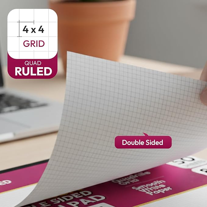 Top Desk Graph Paper Pad 22x17 Inch, 2 Pack 100 Sheets, Double-Sided 80 GSM Large Quadrille Grid Paper for Drafting, Design and Architecture