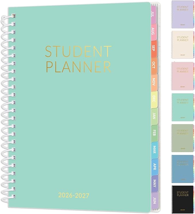 Student Planner 2026-2027, SUNEE Academic Weekly & Monthly Plan Book, Jul. 2026 - Jun. 2027, 6.5"×8.3" Middle & High School Planner, Lesson Plan Book with Week's Goals, Bookmark, Tabs, Mint Green