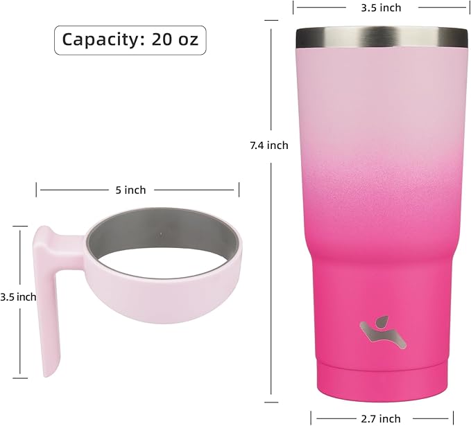 Konokyo 20 oz Tumbler with Handle and 2 Straw 2 Lid, Insulated Water Bottle Stainless Steel Vacuum Cup Reusable Travel Mug, Cherry