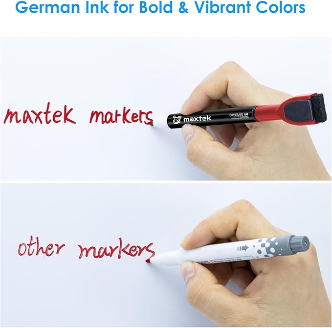maxtek Dry Erase Markers - 6 Count Red Magnetic Dry Erase Markers Fine Tip with Eraser, Low Odor Whiteboard Markers for Calendar Boards