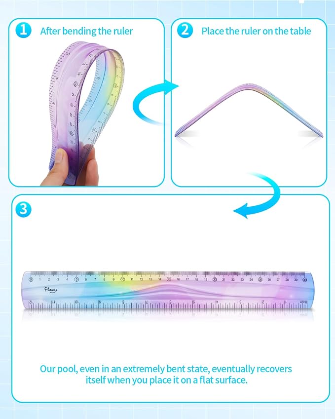 2 Pcs 12 Inch Flexible Ruler, Bendable Plastic Ruler, Gradient-Colored Flexible Rulers with Centimeters and Inches for Students, School, Classroom and Office Use