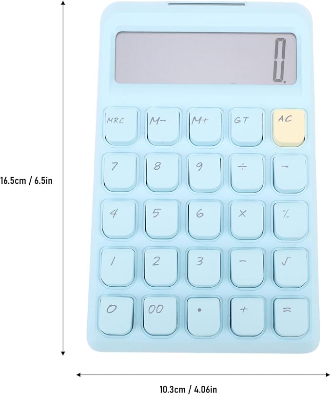 Aramox Basic, Smart, Portable Calculator with Large Display for School and Office Use, Powered by Solar Energy, Compact Design, Mechanical Keys (Blue)