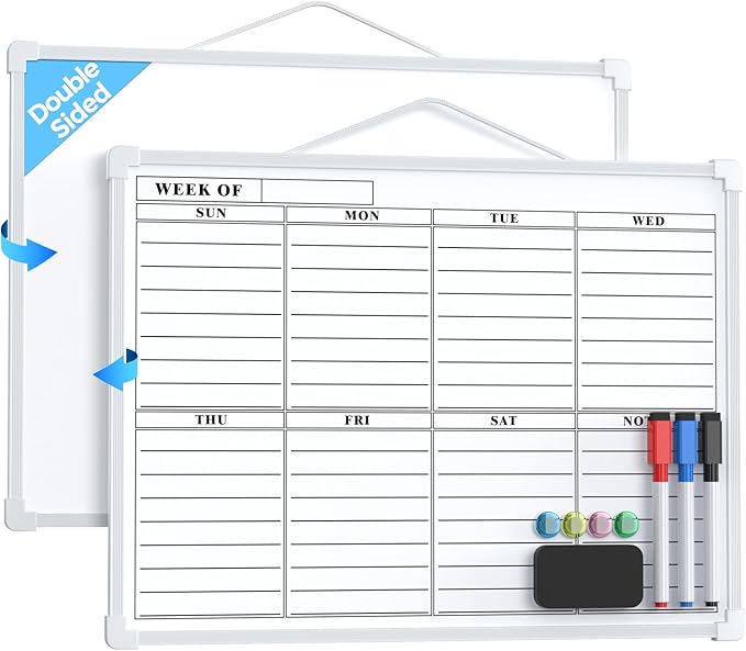 MaxGear Small Weekly Calendar Dry Erase Board for Wall, 16"x12" Hanging Double-Sided White Board, Portable Whiteboard for Planning, Drawing, Memo, to Do List, School, Home, Kitchen, Office