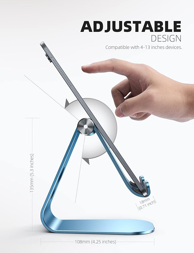Lamicall Tablet Stand, Adjustable Tablet Holder - Desktop Stand Dock Holder Gifts Compatible with 4-13" Tablets Such as iPad Pro 11, 9.7, 10.5, 12.9 Air Mini, Kindle, Tab, iPhone Air 17 Pro Max, Blue