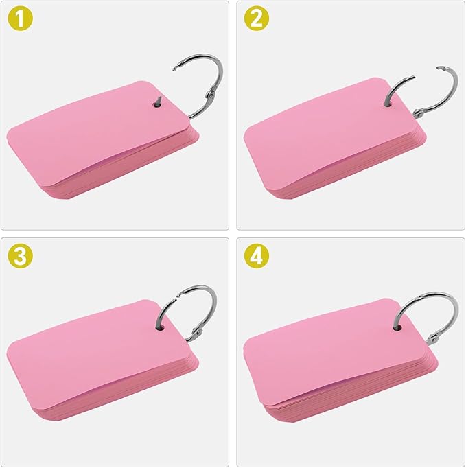 300 Pcs Index Cards with Ring, 2" x 3.5" Pink Blank Flashcards for Studying, Vocabulary, Memos, Bookmark,Greetings (Pink)