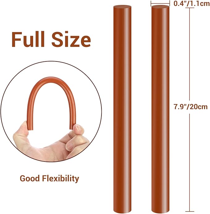 ENPOINT Brown Hot Glue Sticks Full Size, 8" Long x 0.43" Dia 36 Pack Hot Melt Glue Sticks Bulk, Brown Adhesive Glue Sticks Standard for Crafting DIY Art School Gluing Project Repair Sealing