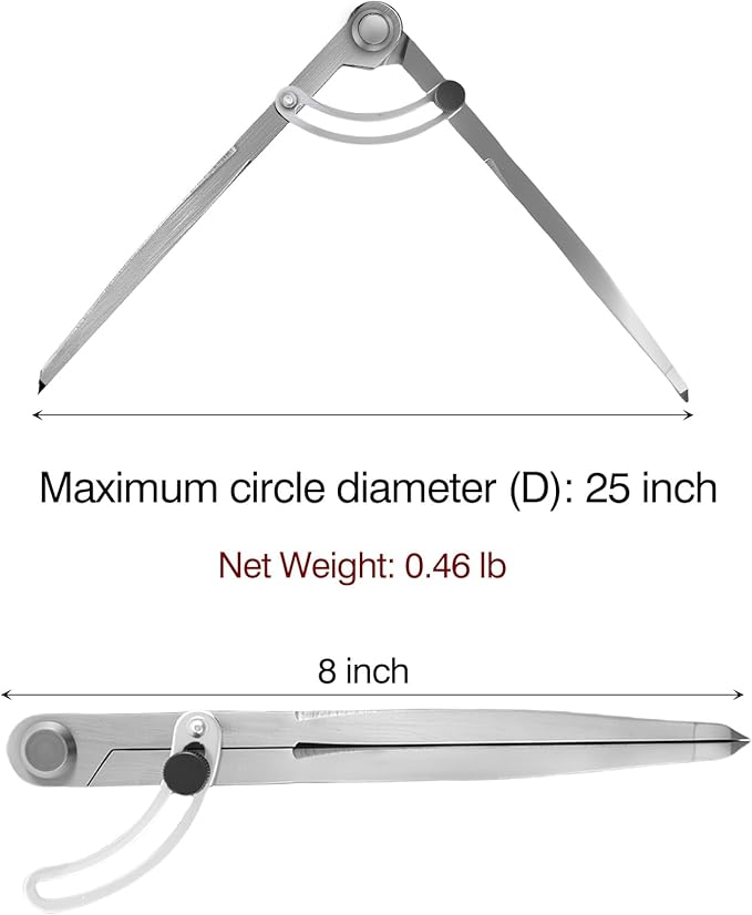 8 inch Professional Compass with Wing, Alloy Divider, Compass Geometry Tool, Metal Leather Work Scribe Tool Woodworking Drafting Carpenter Compass for Geometry