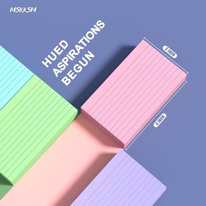Colored Index Cards 3x5 Inch - 200 Count, Ruled Index Flash Cards for Studying, 180GSM Lined Index Note Cards 3x5 Index Cards, Colored Flashcards 3 x 5 Notecards Lined Study Card for Office and School