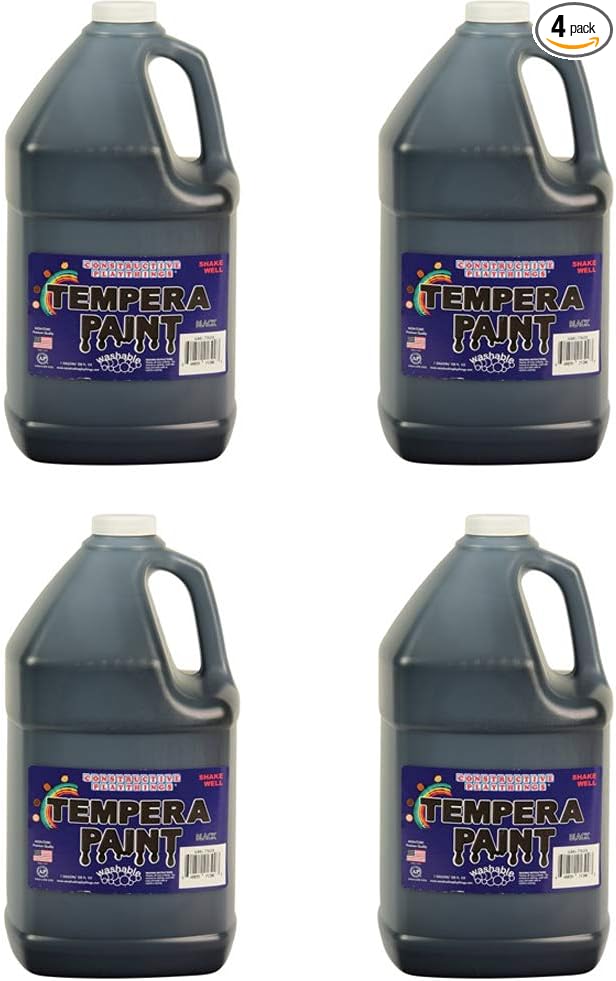 Constructive Playthings Washable Tempera Paint for Kids, Classroom Painting Supplies, Set of 4 Gallons, Black