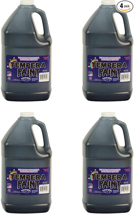 Constructive Playthings Washable Tempera Paint for Kids, Classroom Painting Supplies, Set of 4 Gallons, Black