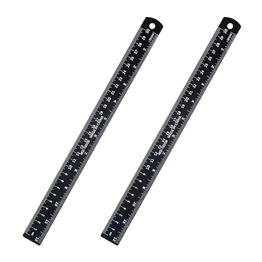 2 Pack Metal Ruler, 12 Inch Black Straight Edge Rulers Metric Ruler Laser Engraved Dual Scale Aluminum Rulers with Millimetre, Inches Conversion Table for Office Drafting Geometry Crafting