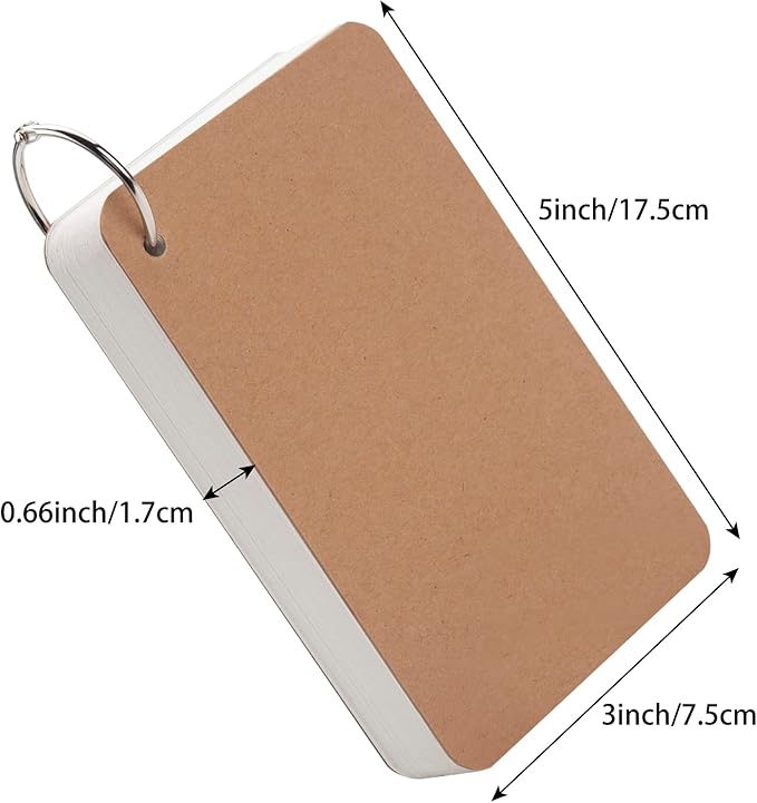 3x5 Blank Index Cards Study Flash Cards with Rings, 300PCS Rounded Hole-punched White Cardstock Heavy Weight Note Cards, Language FlashCards or Recipes DIY