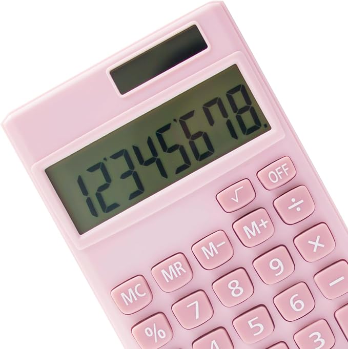 Basic Standard Calculators Small Digital Desktop Calculator with 8-Digit LCD Display, Battery Solar Power Smart Calculator Pocket Size for Kids for Home School (Pink Blue 2pcs)