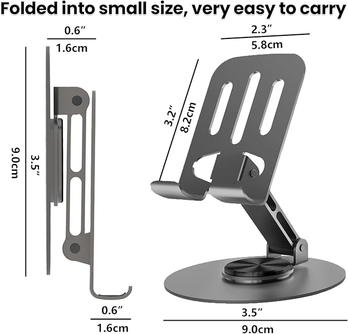 Universal Metal Cell Phone Stand, Multi-Angel Adjustable 360° Rotation Non-Slip Metal Phone Stand Compatible with iPhone 17 16 Pro Max and All Smartphones (Grey&Grey)