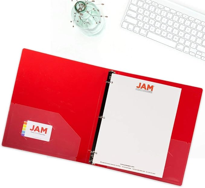 JAM PAPER Plastic 0.75 inch Binders - Assorted 3 Ring Binders (Red, Blue, Green & Orange) - 4/Pack