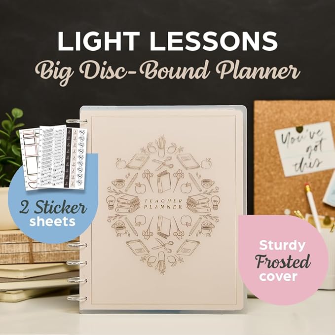 Happy Planner Disc-Bound 12-Month July 2026–June 2027 Academic Planner with 3 Extra Months, Big Size, 8.5" x 11", Teacher Layout, Light Lessons