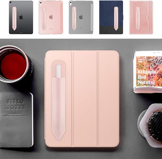 MoKo Pencil Holder Sticker Fit Apple Pencil Pro, Apple Pencil (USB-C), Apple Pencil 1st/2nd Generation, Elastic Pencil Pocket Pouch Adhesive Sleeve Attached to iPad Case for Stylus Pens, 2PC Rose Gold