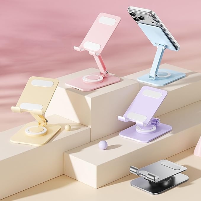Carbon Steel Desktop Phone Stand Foldable Adjustable with Rotating Base for Video Calls Phone Tablet Portable Foldable Adjustable Desktop Rotating Desk Video Calling Online Learning Movie Hands