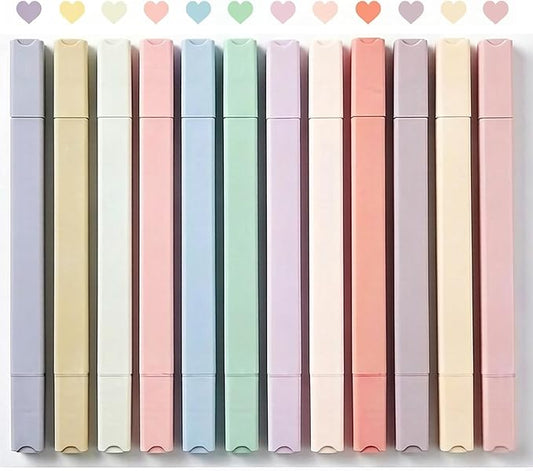 konket 12Pcs Aesthetic Cute Highlighters Bible Pastel Highlighters and Pens no bleed Assorted Colors Double-ended design for Office journaling supplies