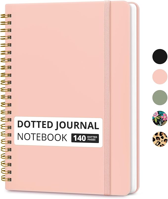 Taja Dotted Spiral Journal Notebook for Women & Men, 140 Pages, Dotted Notebook for Journaling & Note Taking, Journals for Writing, A5(5.7" x 7.9") – Pink