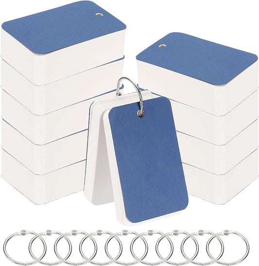 PATIKIL Blank Index Cards with Ring, 1000Pcs Blank Flash Card 3.5x2" Study Note Cardstock for Memory Learning Studying Office Supplies, Dark Blue White