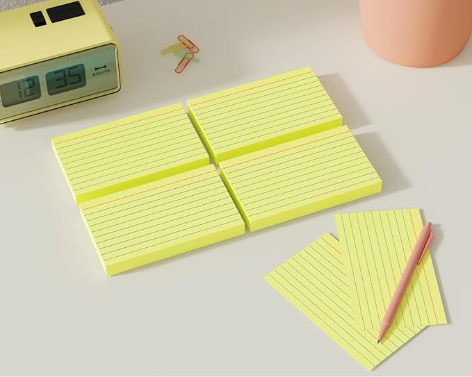 YIZUUN Yellow Index Cards 3x5, 200 Pack, Ruled Index Cards, Flash Cards for Studying, Heavy Note Cards for Office, Home and School, 4 Packs of 50