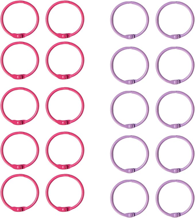 20 Pack 1 Inch Binder Rings, 2 Assorted Colors Loose Leaf Book Rings, Nickel Plated Metal Rings for Flash Cards, Index Cards, Key Rings, School Office Supplies (Hot Pink & Purple)