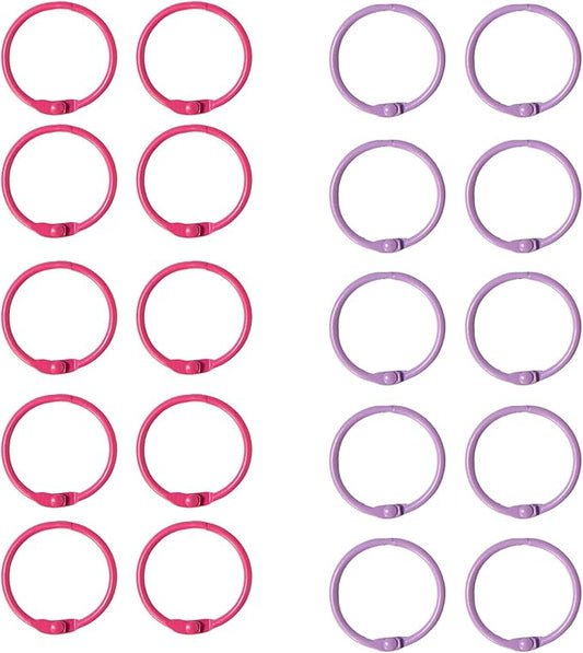 20 Pack 1 Inch Binder Rings, 2 Assorted Colors Loose Leaf Book Rings, Nickel Plated Metal Rings for Flash Cards, Index Cards, Key Rings, School Office Supplies (Hot Pink & Purple)
