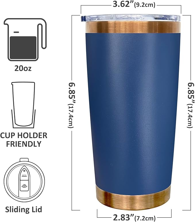 20 oz Tumbler Stainless Steel Tumbler with Lid and Straw, Double Wall Vacuum Insulated Travel Coffee Mug for Laser Engrave, Powder Coated Cup for Hot and Cold Drinks (Navy,1 pack)
