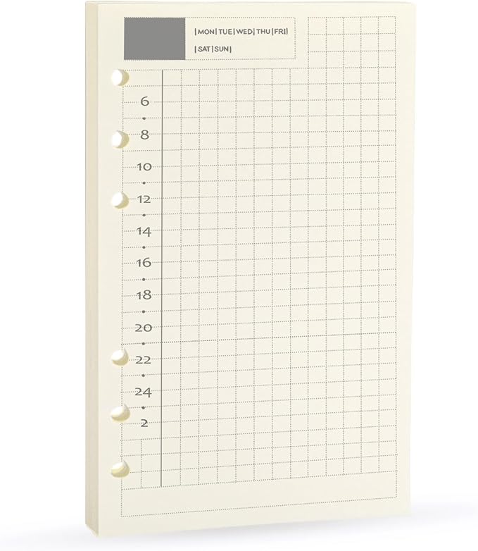 Spiral Notebook Refill,Daily Planner Refill,6 Hole,for Filofax, Personal Size 3.74 x 6.77'', Diary Design with Time Table and Summary, 45 Sheets per Pack, Harphia(A6,Daily)