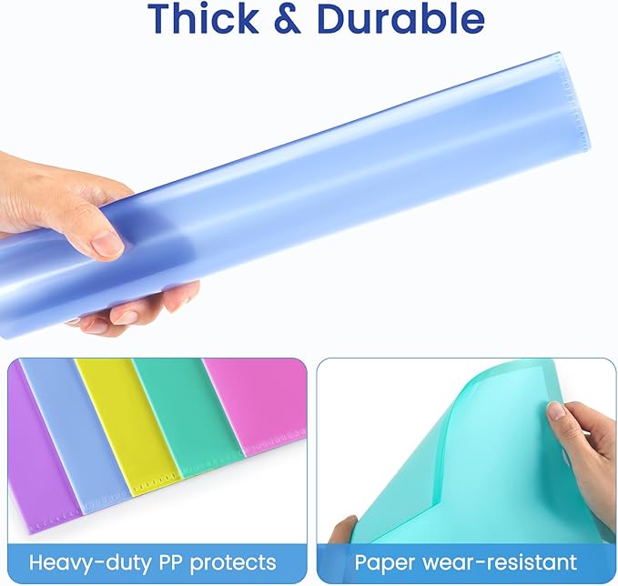 Sooez 25 Pack Clear Document Folder Project Pockets, Clear Plastic Folders Letter Size Plastic Document Folders Paper Poly Jacket Sleeves Folders Copy, 5 Assorted Colors
