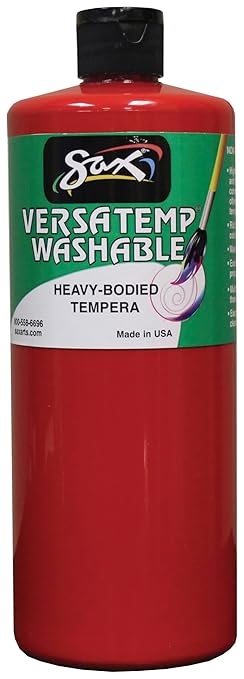 Sax Versatemp Washable Heavy Bodied Tempera Paint, Primary Red, 1 Quart