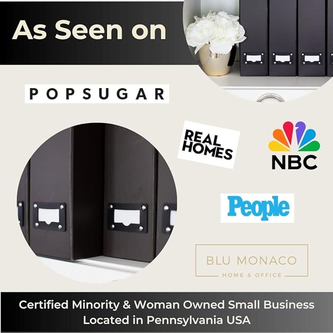 BLU MONACO Foldable Black Magazine File Holder | Set of 6 Cardboard Desk Organizer Boxes | Vertical Magazine File Holder | Standing File Holder | Office Classroom or Home