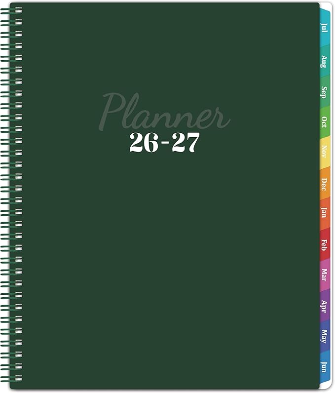 2026-2027 Planner - 2026-2027 Planner Weekly and Monthly, Jul. 2026 - Jun. 2027 11'' x 9'', Planners 26-27 with Colorful Tabs, Premium Paper, Twin-wire Binding - Classic Dark Green