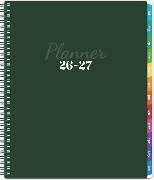 2026-2027 Planner - 2026-2027 Planner Weekly and Monthly, Jul. 2026 - Jun. 2027 11'' x 9'', Planners 26-27 with Colorful Tabs, Premium Paper, Twin-wire Binding - Classic Dark Green
