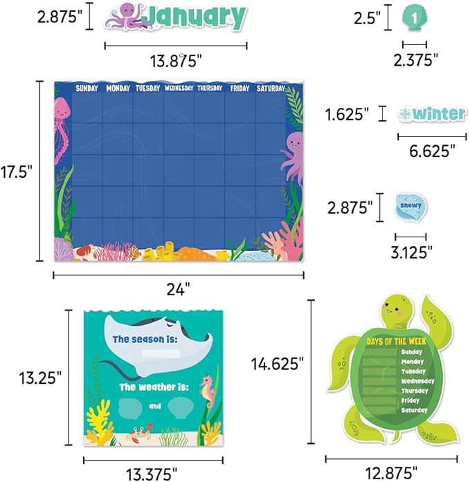 CTP Sea Friends Calendar Set Bulletin Board Set - Classroom, Homeschool (#10992 Creative Teaching Press)