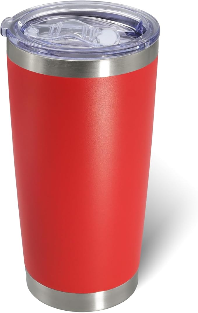 AIANJI 20oz Tumbler Bulk Stainless Steel Tumblers with Lid Vacuum Insulated Double Wall Travel Coffee Mug Powder Coated Tumbler Cup for Hot and Cold Drinks(Red, 1 pack)
