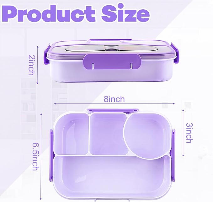 Bento Box for Adults, 4 Compartments Lunch Box, Lunch Containers, Purple