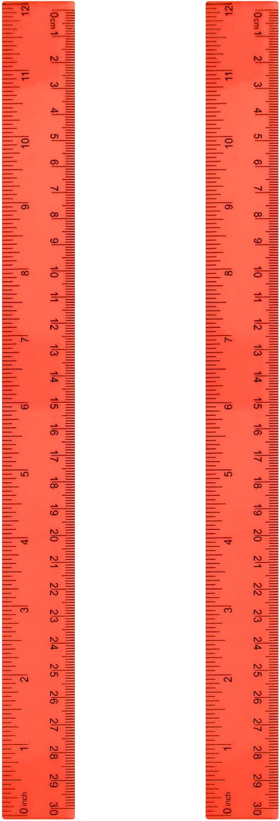 EBOOT 2 Pack Plastic Ruler Straight Ruler Plastic Measuring Tool for Student School Office(Red,12 Inch)