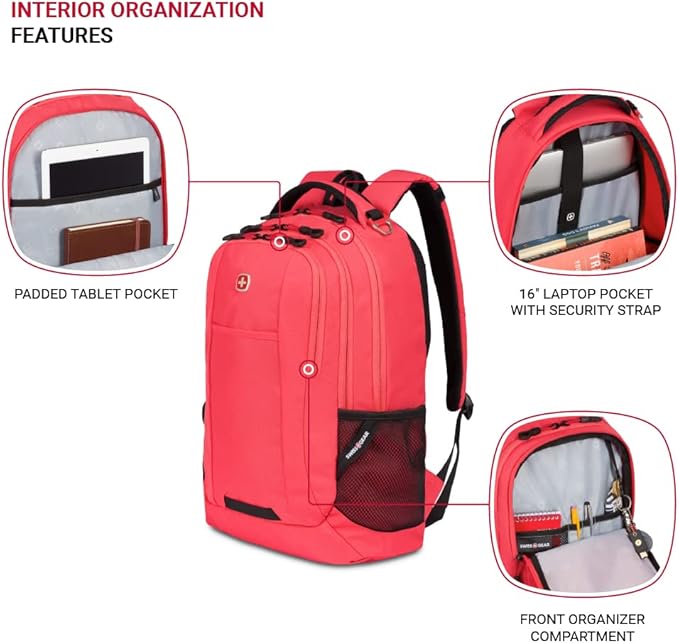 SWISSGEAR Cecil 18-Inch Laptop Backpack Fits 16-Inch Laptop, Travel Daypack with Organizer Pockets, Water Bottle Holders & Padded Straps – Teaberry