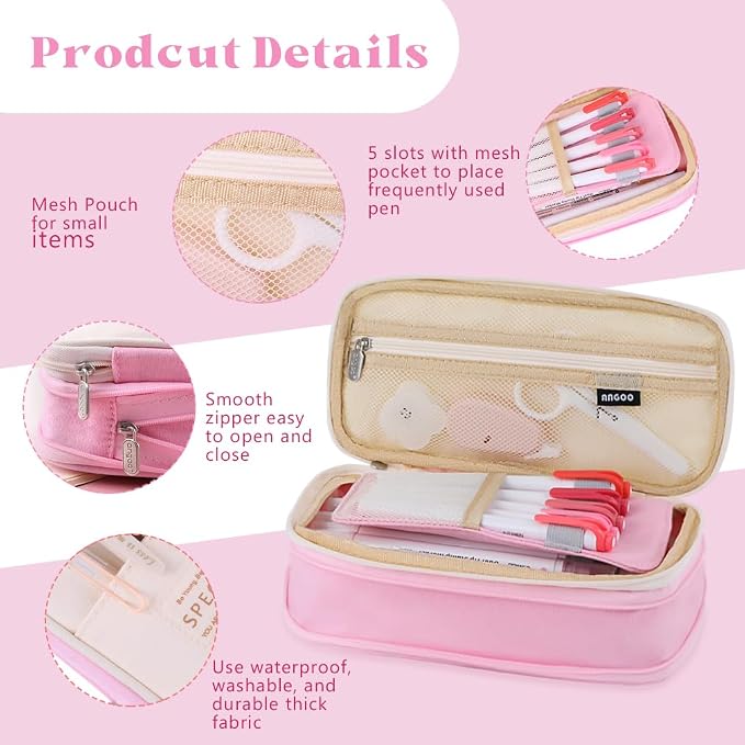 iSuperb Foldable Pencil Case Zipper Big Capacity Aesthetic Canvas Pencil Pouch Compartments Stationery Organizers Pen Bag for Kids Girls Boys Teen Child Student School Supplies Makeup Bags